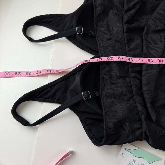 Swim Solutions Swimsuit Womens 16 Black Leaves One Piece Flyaway Swimdress - Picture 14 of 14